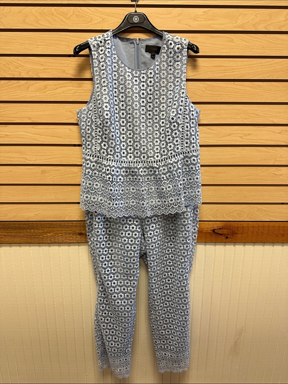 J. Crew Light Blue Floral Lace Sleeveless Jumpsuit Set